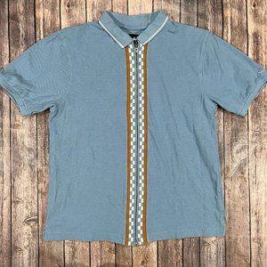 Stussy Full Zip Polo Short Sleeve Shirt Medium Mens Blue Skate Cotton